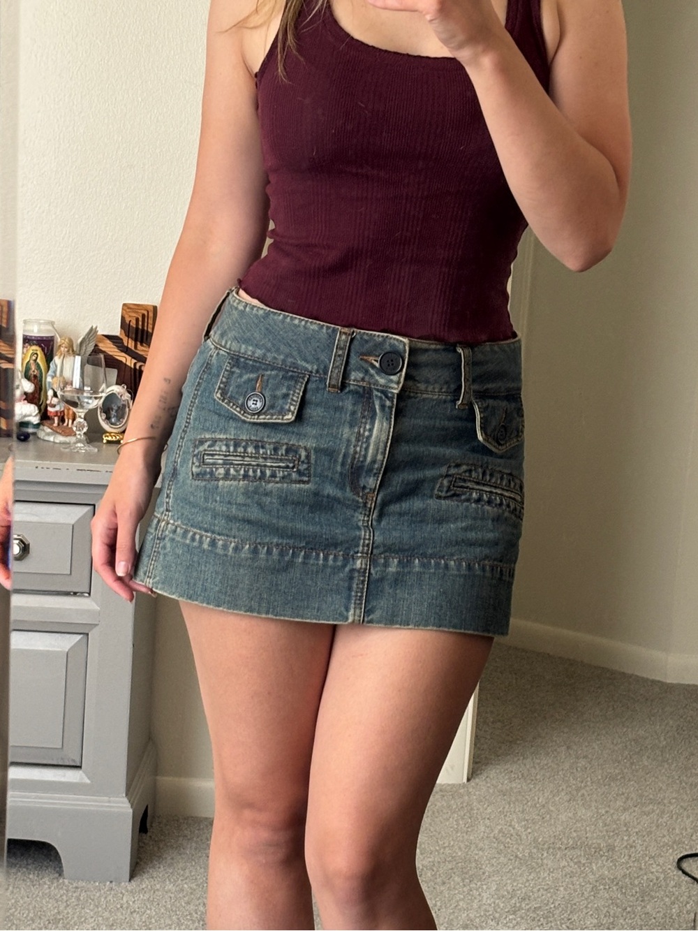 Authentic Y2K American Eagle Outfitters Distressed Denim Mini Skirt - Blue